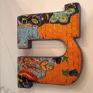 Anthropologie Boho Fabric Letter “u” or standing "n" wall decor corduroy